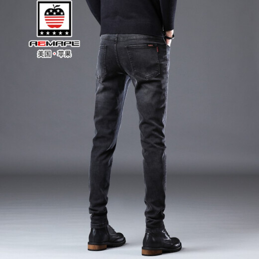 Aemape Apple Grey Jeans Jeans's Spring и осень-стройные ноги растягиваются мужские брюки среднего возраста. Случайные длинные брюки мужчины 1048 Black 32
