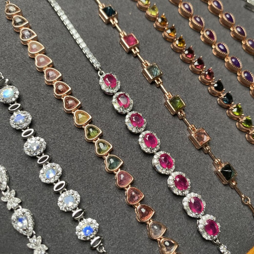 Feiyu Natural Colored Treasure Tourmaline Tanzanite Translucent Blue Moonlight Blue Ruby Emerald Aquamarine S925 Silver Inlaid Bracelet Tanzanite Ring Flower Bracelet