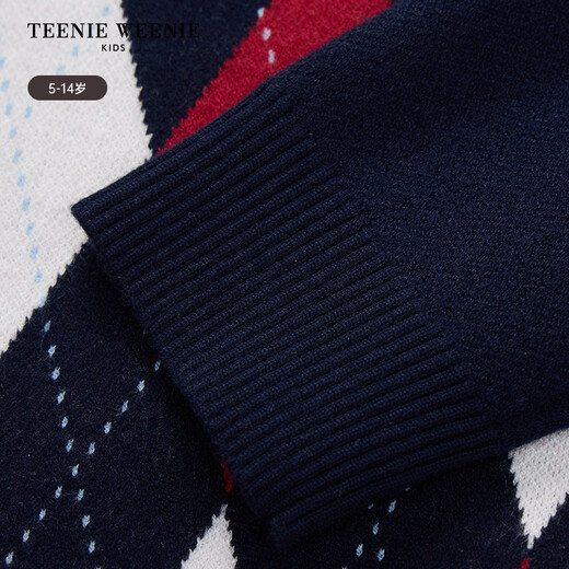 Teenie Weenie Kids小熊童装25新年款男童休闲菱形格圆领套头毛衣 藏青色 140 cm
