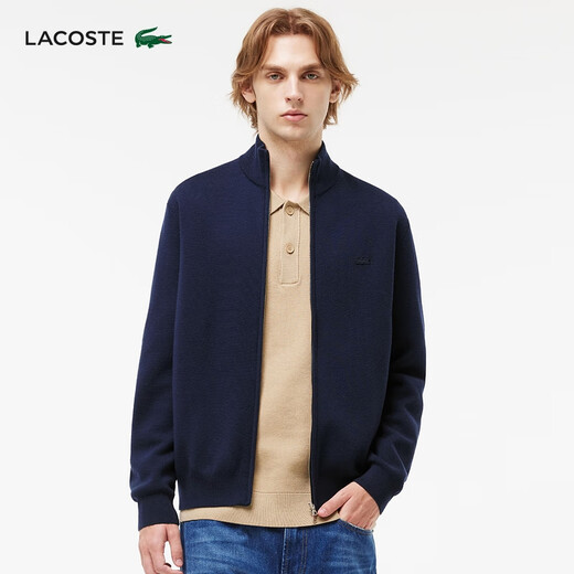 LACOSTE French crocodile men's wearable solid color wool sweater sweater zipper stand collar jacket | AH1955 166/navy blue regular M 4