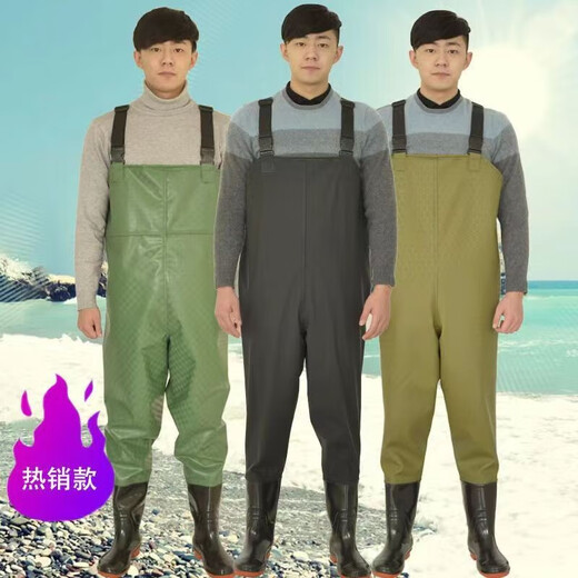HHONGSHIYU waders, half-length rain pants, waterproof clothes for men, fishing one-piece, full-body fishing leather crotch pants, thickened rain boots, extra thick black leather pattern half-length 110 silk, shoe size 42