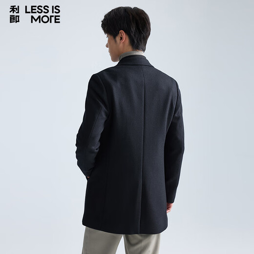 LiLang Youth Business Men's Double Layer Heating Woolen Coat Men's Far Infrared Warming Long Wool Executive Jacket Black XL (175)