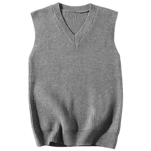 JIAYE Couple Young Student Woolen Knitted Vest Men's V-neck Pullover Sleeveless Sweater Vest Vest Thin Black [Single Vest] L