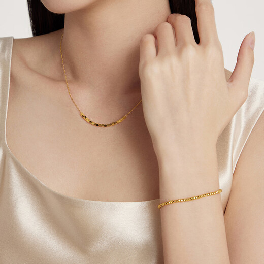 Chow Tai Fook Square Beads and Sugar Cube Gold Necklace (labor cost 420) 45cm approximately 4.35g F229085 New Year gift