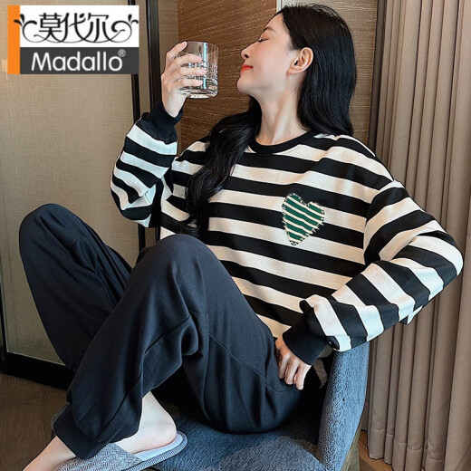 Pijama modal para mujeres en primavera y otoño algodón puro manga larga internet estilo de celebridades otoño 2024 nueva ropa a rayas para ropa exterior 9719 mujeres m