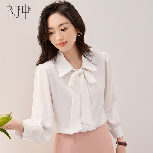 Chushen long-sleeved shirt, feminine lapel bow design, professional business commuting casual white shirt S13KC2990