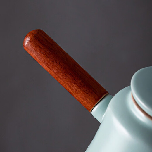 Gold inlaid jade imitation Song Dynasty Ru kiln tea set, complete set of household ceramic kung fu tea sets, teapots, lids, bowls, tea cans, gift boxes, Haoran side handle imitation Song Dynasty Ru kiln large set