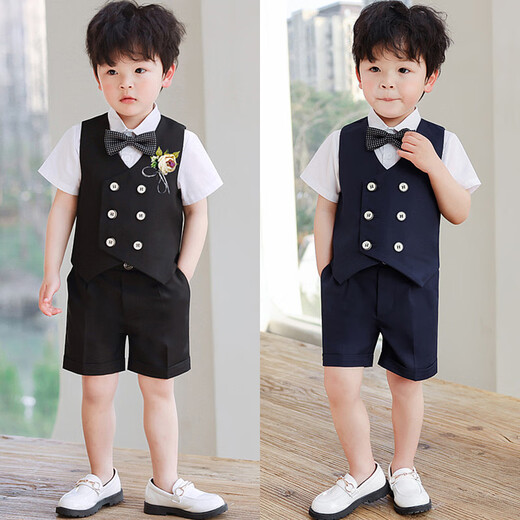 Goku Boys Hobe Gile Suit Little Flower Boy Host Children's Suit Performance Performance Baby d'un an Bleu foncé 130 Poids recommandé 43-50 Jin [Jin est égal à 0,5 kg]