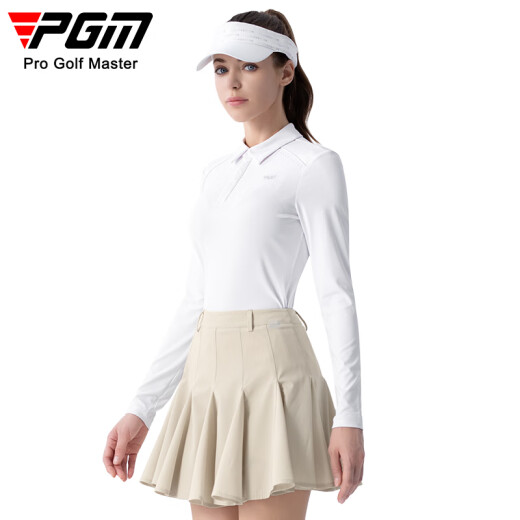 PGM高尔夫服装女装 夏季短裙A字荷叶裙 蓬蓬裙 灵动飘逸 带打底裤 YF718-白色【上衣】 S