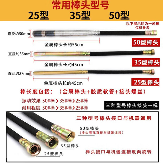 XMSJYL手提式混凝土振动棒振动器小型水泥振捣棒单相电220V 3880W+(50型1.5米棒)