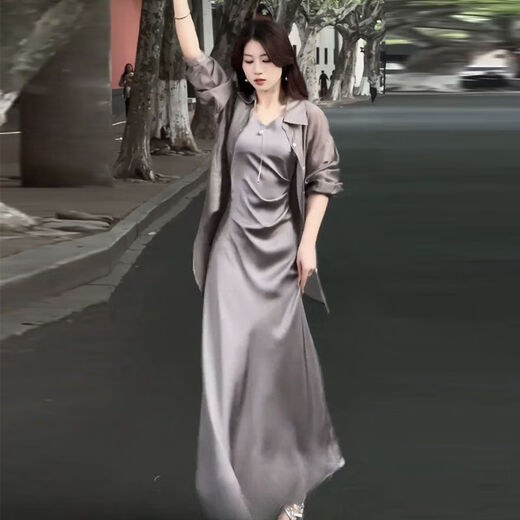 问浮黑色套装女夏装时尚 两件套气质型洋气裙2024夏季新款气质防晒衫 J683白色 2XL【建议130145斤】