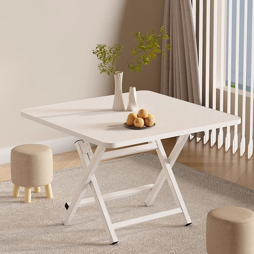 Kunfeng foldable dining table household small table rental house small apartment dining simple square table outdoor portable stall table walnut color 60*60*50 H galvanized legs