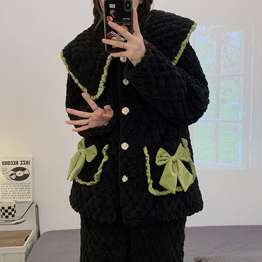 莫代尔睡衣女冬季加厚加绒三层夹棉珊瑚绒保暖可外穿连帽新款家居服套装 6624 -棕色三层夹棉加厚 M[建议80-100斤]