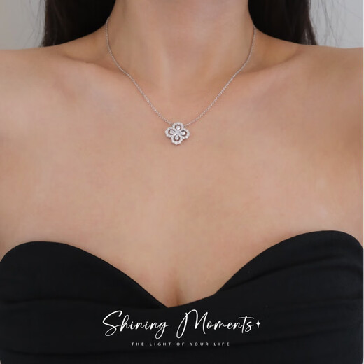 Fat Donglai's same style high luxury platinum four-leaf clover necklace HW925 full diamond light luxury niche earrings small ins large loop necklace (40+5cm) (S925+5A