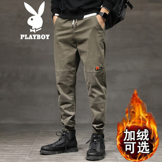 Playboy overalls men's loose spring and summer new men's casual pants with leggings, trendy and versatile, handsome harem pants, trendy brand men's long pants Z908 military green XL