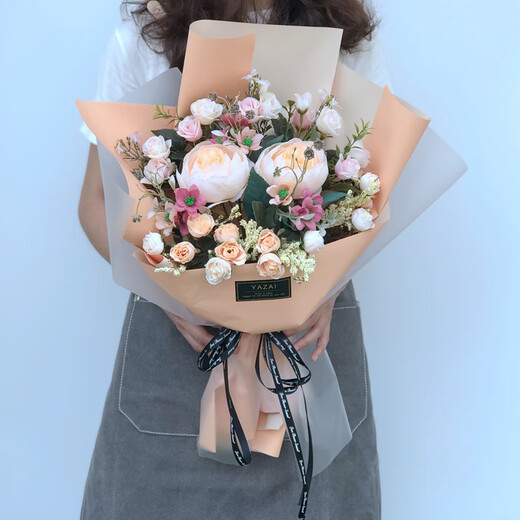 毕业手捧花拍摄假花道具交车年会节日仿真花束颁奖迎宾生日礼物女 酒红色
