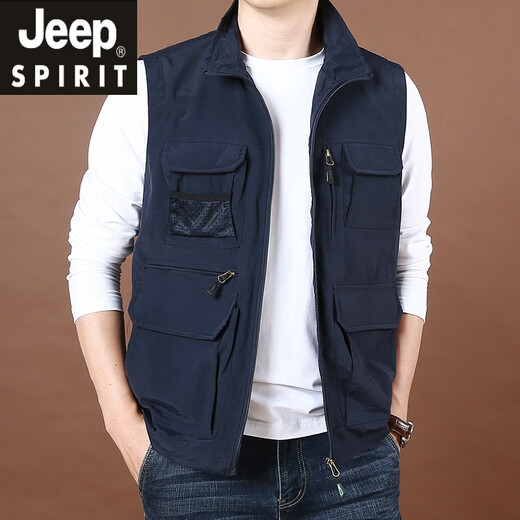 JEEP SPIRIT吉普2025春秋季薄款宽松马夹男休闲男外套登山钓鱼多口袋速干马甲 9902卡其色 4XL 适合体重185-200斤左右