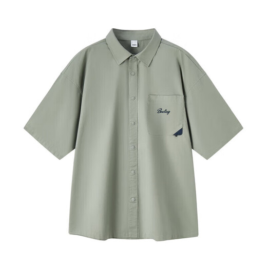 森马短袖衬衫男夏字母刺绣上衣宽松工装风109324104110