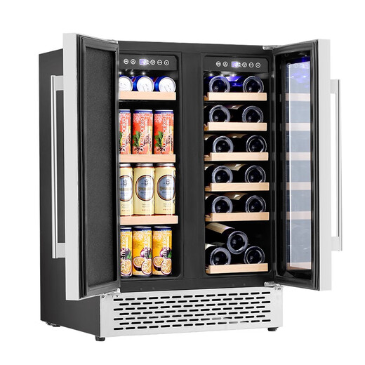 Bacchus wine cabinet embedded thermostat wine cabinet home refrigerated wine cabinet tea cabinet beer sparkling wine champagne Remy Martin small bar double door simple air-cooled frost-free YC-120 flat black glass door 120L
