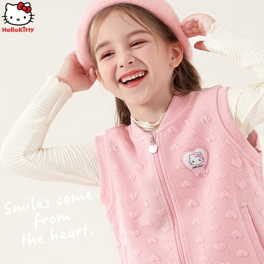 Hello Kitty children's vest for spring and autumn outer wear 2025 new style girls' knitted vest autumn and winter base for baby to wear inside and keep warm pink 140CM