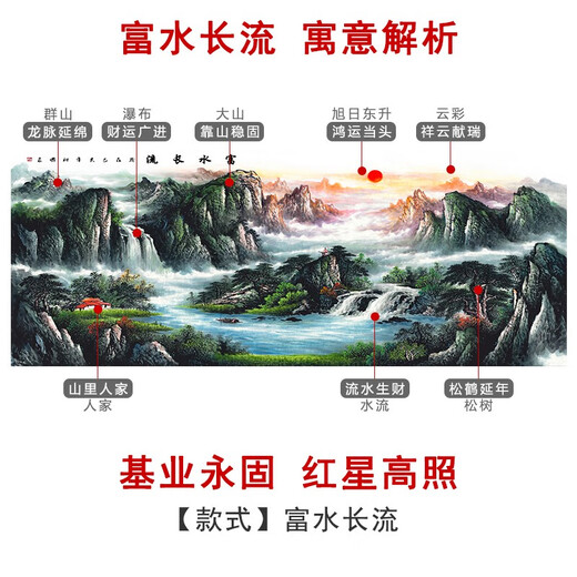 Youxian Chinese painting landscape painting office hanging painting sofa background wall living room decorative painting ink calligraphy and painting backing picture landscape painting rich water long flowing picture frame 203*85 cm