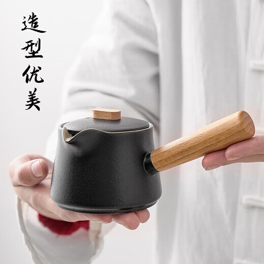 Qixuanyuan solid wood side handle black pottery teapot tea household urgent beard pot anti-scalding ceramic tea teapot teapot artifact