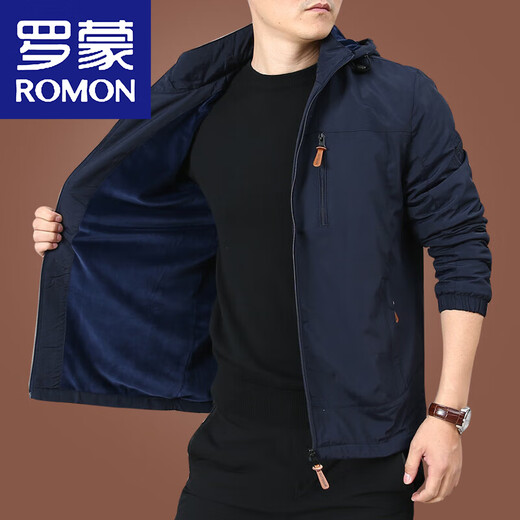 ROMON men's jacket autumn and winter plus velvet jacket men's winter casual clothes men's top middle-aged men's clothing thick 9898 [Black] removable cap - plus velvet without price added XL 180 Specifications (150Jin [Jin equals about 0.5 kg])