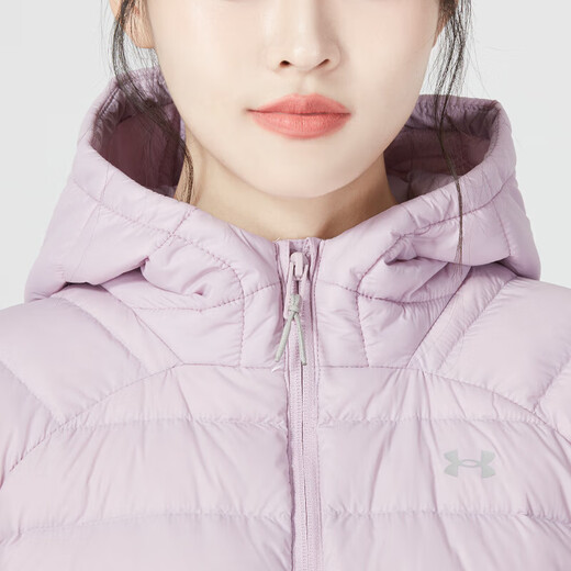 安德玛（Under Armour）官方羽绒服女秋冬新款轻薄连帽休闲开衫棉羽夹克保暖训练运动服 T轻薄款1372648-694（80%灰鸭绒 M 165