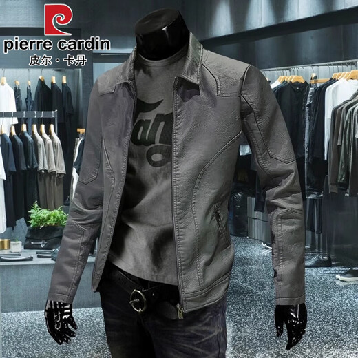 Pierre Cardin Chaqueta de cuero de zhenha de alta gama para hombres en primavera y otoño de mediana edad y chaqueta de hombres jóvenes casuales y hermosos motocicletas de cuero para hombres de cuero negro primavera y estilo de otoño 2xl 135-150jin [Jin equivale a 0.5 kg]