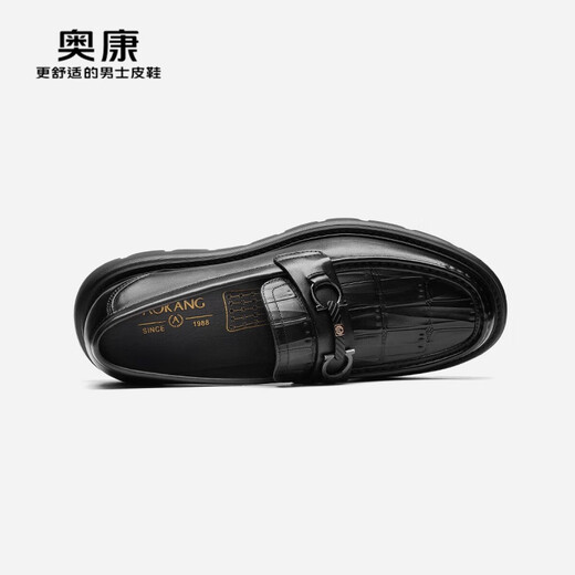 奥康（Aokang）官方男鞋 春秋季石头纹休闲皮鞋马衔扣舒适乐福鞋【门店发货】 黑色 6241614068 42 260mm