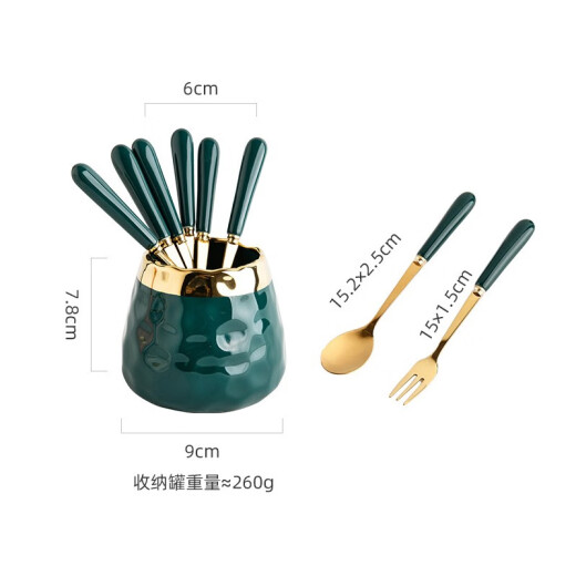 WINTERPALACE fruit fork set stainless steel creative coffee spoon ceramic jar restaurant small fruit sign mooncake dessert insert 4 forks 2 spoons + jar