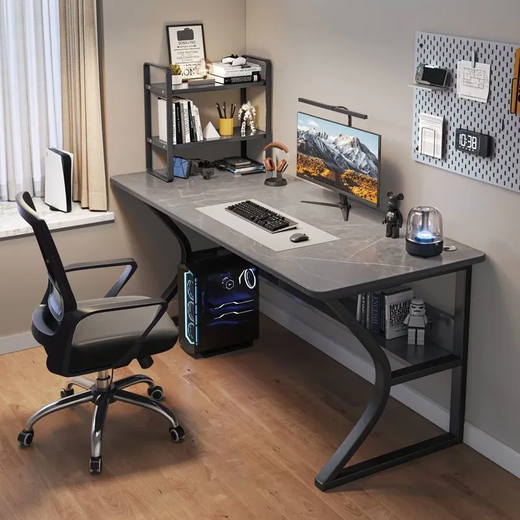 Computer Desk Desktop Einfache E-Sports-Schreibtisch Schalter Schreibschmelze Schlafzimmer Schreibtisch Arbeit Bench Office Schreibtisch [C Typ mit Schichtregal] 100 cm Space Schwarz