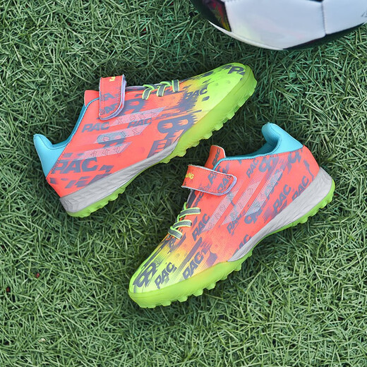 FEELACES children's football shoes broken nails for men and women Falcon Messi student training shoes for children TF artificial grass sneakers 6195 orange broken nails 31 [socks + ball bag + guard plate]