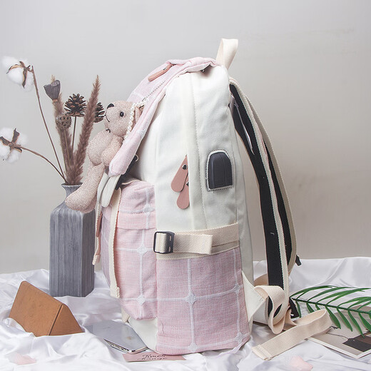 Neue koreanische Version des vielseitigen literarischen Leinwand -Rucksacks für Mädchen im College -Stil Rucksack Leichtes Kapazität Grundschüler Junior High School Schüler High School Schools Schultasche Computertasche FantExi V688G Pink