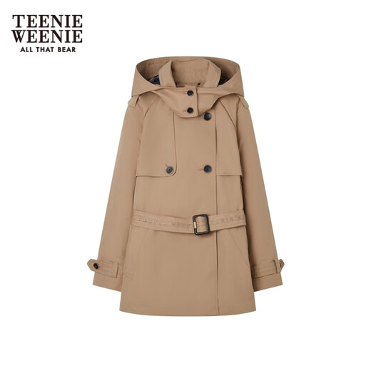Teenie Weenie stockless bear autumn and winter college style medium-length windbreaker jacket for women Khaki S 160