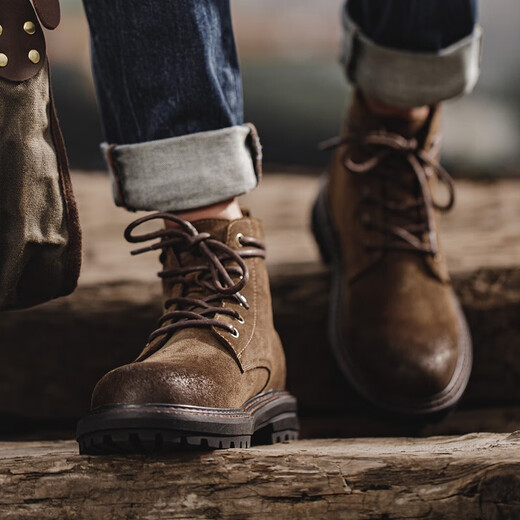 Maden Work Boots Herren Retro Martin Boots Britisch-High-Top braune Lederschuhe und Fleece Casual Outdoor Desert Boots Gelbbraun 40 (250 mm)