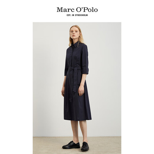 Marc O'Polo/MOP 春秋新款女全棉翻领简约休闲风中长款连衣裙 卡其736 32/155 76A