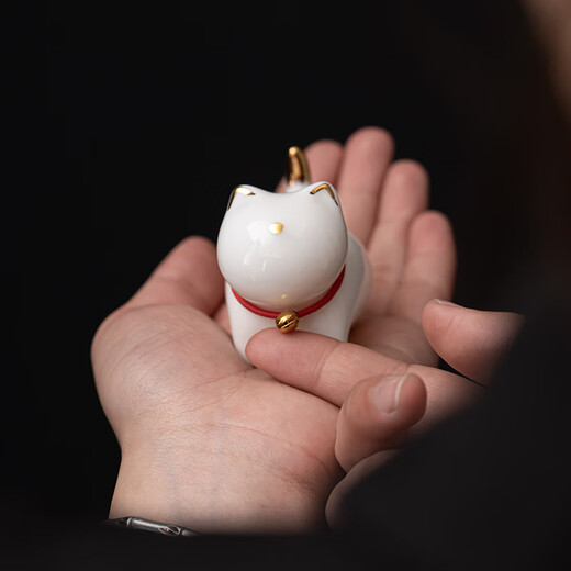 SUSHI CERAMICS mutton fat jade porcelain tea set accessories tea pet gold painted kitten J0876