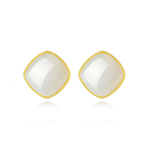 Crystal Hetian Jade Earrings, Practical Square Silver Earrings, High-end Earrings, Mid-Autumn Festival Gifts for Mom and Elders