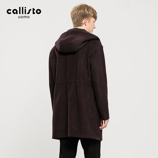 callisto【羊毛混纺 夹棉保暖】秋冬中长款毛呢大衣微廓版型男士连帽外套 咖色 2XL （54码）