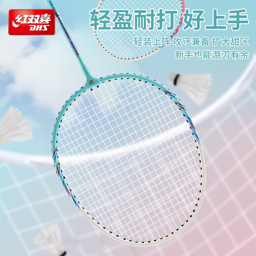红双喜（DHS）羽毛球拍对拍升级款深凹槽比赛P200炫彩附3球