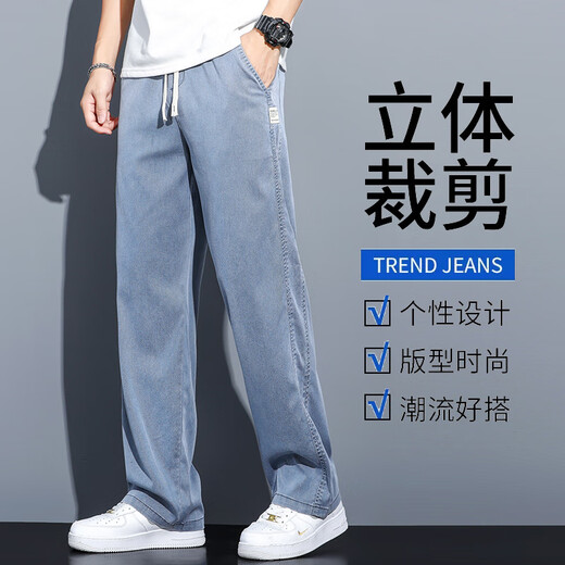 Jeep Spirit Jeans Herren Sommer neuer Stil Tennis Koreaner loser locker auftretender Trendy Brand Widm-Bein Hosen Herren lässig Hosen 1048 Blau L.