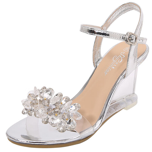 
BM INS trendy women's sandals summer 2025 new high heel crystal shoes with transparent heeled Roman shoes fairy sandals. Is the golden pad 8cm smaller? 1098-19 Slim feet 34 Generally fat feet one size larger