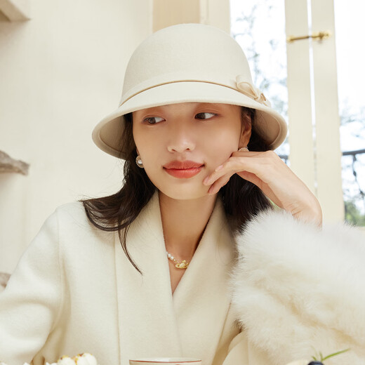 Siggi羊毛渔夫帽女秋冬季法式优雅礼帽小香风时尚千金帽子千金白