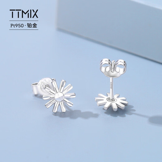 TTMIX Daisy PT950 Platinum Earrings Women's Platinum Small Fresh Flower Earrings 2.2-2.4g