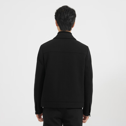 Lilang Light Fashion Men's Clothing Jacquard Woolen Coat Men's Short Lapel Workwear Wool Jacket Q4DYR101 Black 3XL (185)