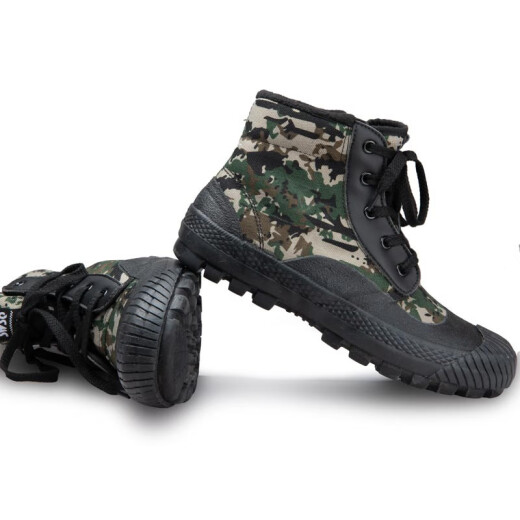 3537 Jiefang shoes men's cotton shoes high-top camouflage training shoes hiking shoes men's winter plus velvet thickening warm and cold-proof labor protection shoes dark forest color 40