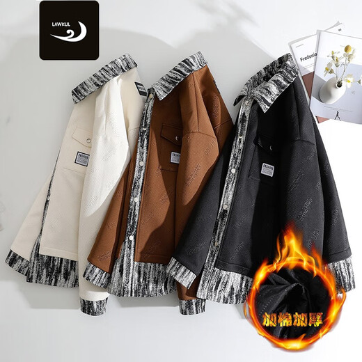 
Langgu LAWKUL autumn and winter jacket men's cotton jacket casual fashion cotton jacket trendy niche cotton jacket men's thickened warm top gown off white XL