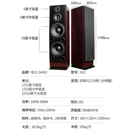 HAX163 Fieber-Grad-HiFi-Sprecher Dual 10-Zoll-Passive Haushaltsholz aus dem HiFi Haushalt Wohnzimmer High Fidelity Fieber-Grad-Audio-Kombination Set 163 Floor-Stufe + 698 Verstärker