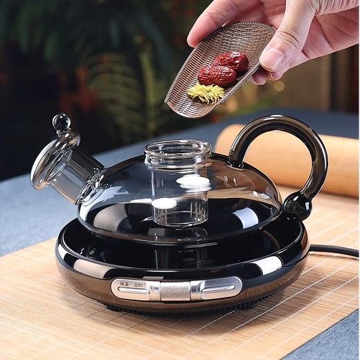 Full Nordic light luxury creative personality Cai Shu teapot heat-resistant glass teapot household electric ceramic stove boiling water tea set Cai Shu teapot (smoke gray)